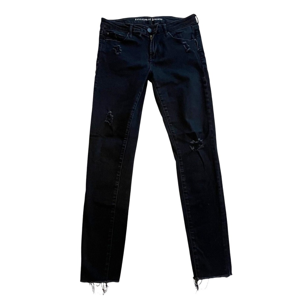 Articles of Society Jeans Womens 29 Black Raw Hem Skinny Ankle Light Distressing